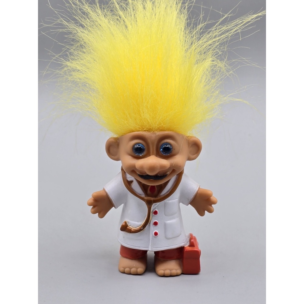 Vintage Troll Doll Doctor Mustache Blue Eyes Yellow Hair Rare